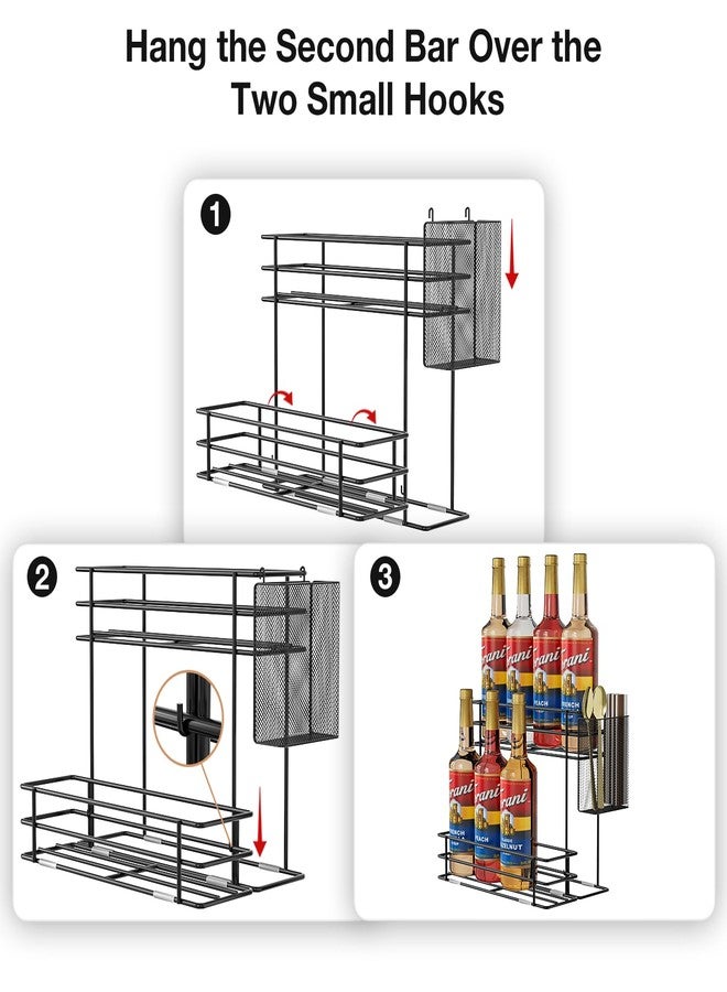 OVICAR Coffee Syrup Organizer Rack - 8 Bottle Holder Stand for Coffee Bar & Station Accessories with Straw & Pod Basket, 2 Tiers Black - Image 5